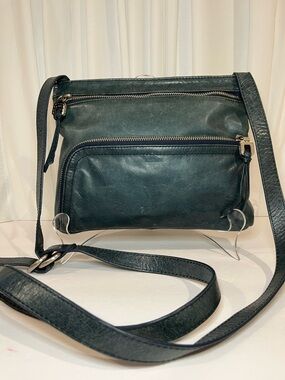 HOBO Dark Green Leather Crossbody Bag with Front Zip Pocket